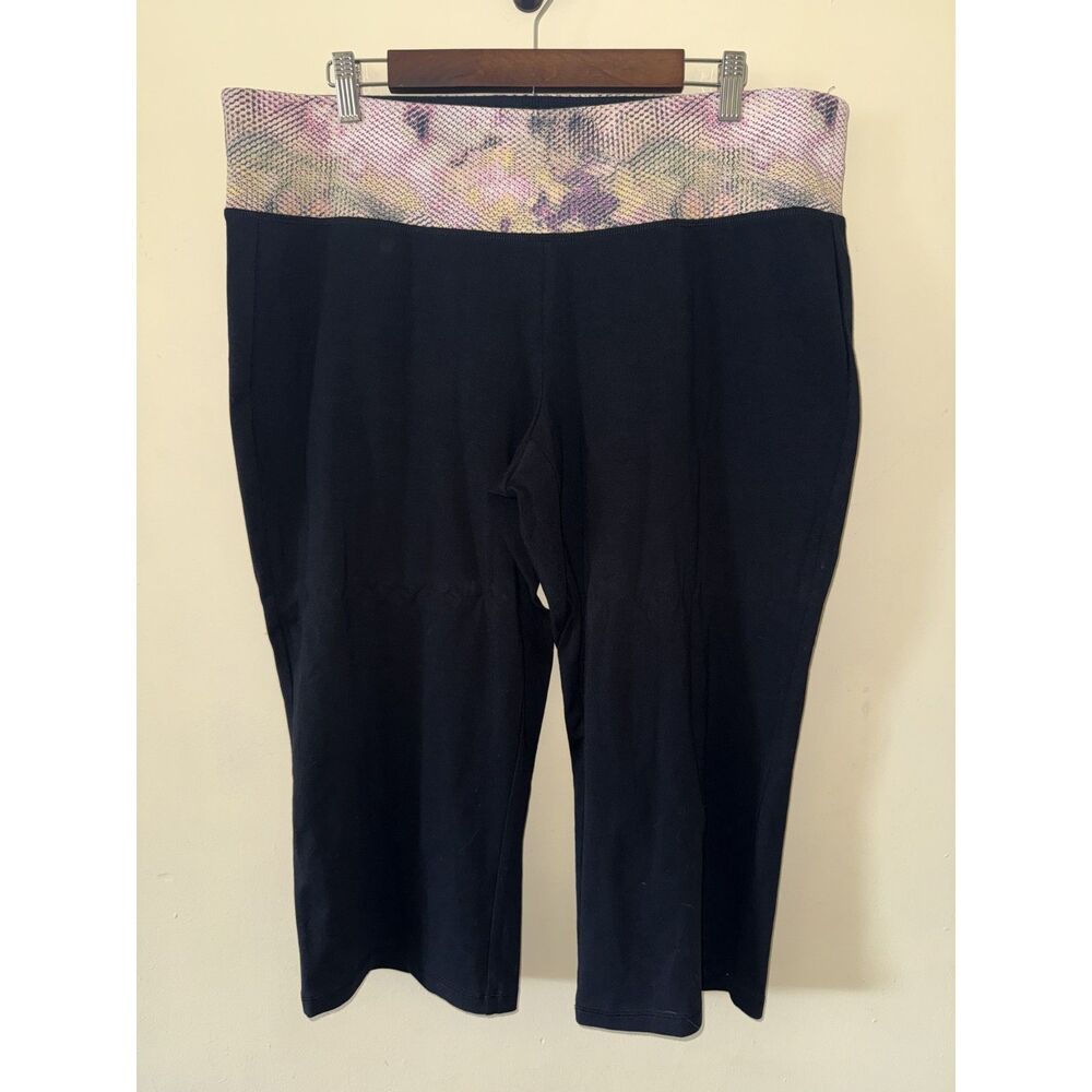 LIVI Active Lane Bryant Capri Leggings Sz 18/20 Black Printed Waistband Crop